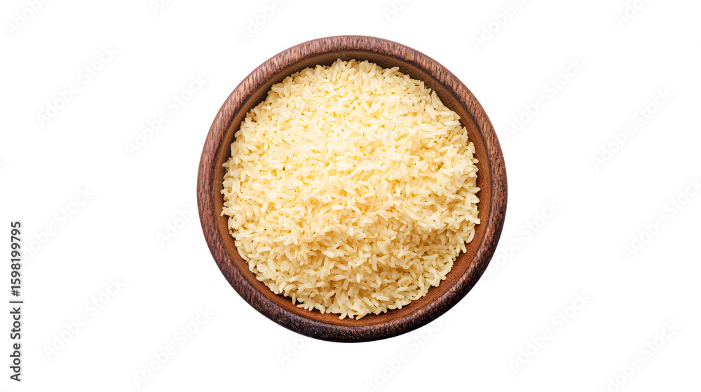 Delicious Bowl of Boiled Rice Isolated on White Background - Top View Delicious Bowl of Boiled Rice Isolated on White Background - Top View