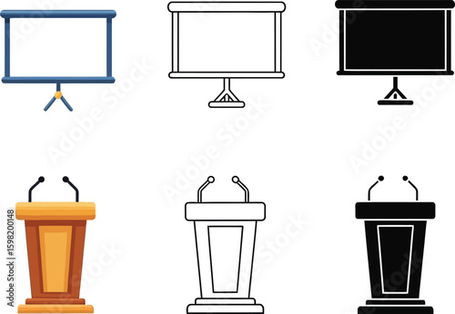 Find presentation screen and podium vector graphics for speeches and conference presentations design needs