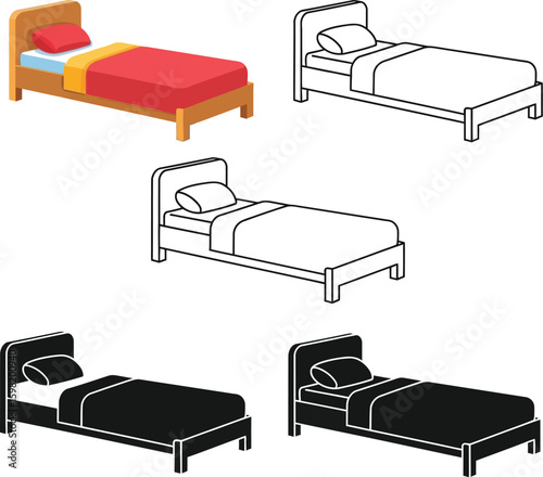 Bed frame illustration set single bed design furniture vector bedroom interior sleeping home comfort 100