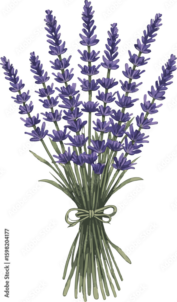 Naklejka premium Bouquet of lavender flowers tied with a ribbon isolated on black background isolated on white background isolated on transparent background
