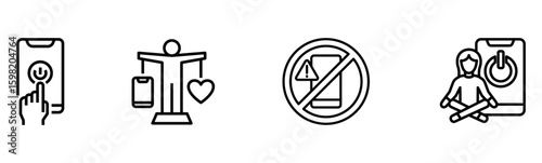 Digital Detox & Well-being: Smartphone Addiction & Balance Icons