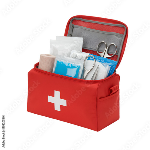 Open First Aid Kit on Transparent Background