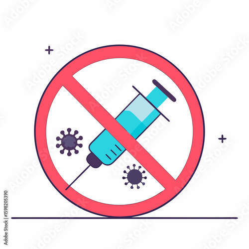 Syringe with virus and prohibition sign illustration