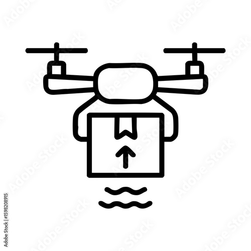 Drone delivery icon with package in flight