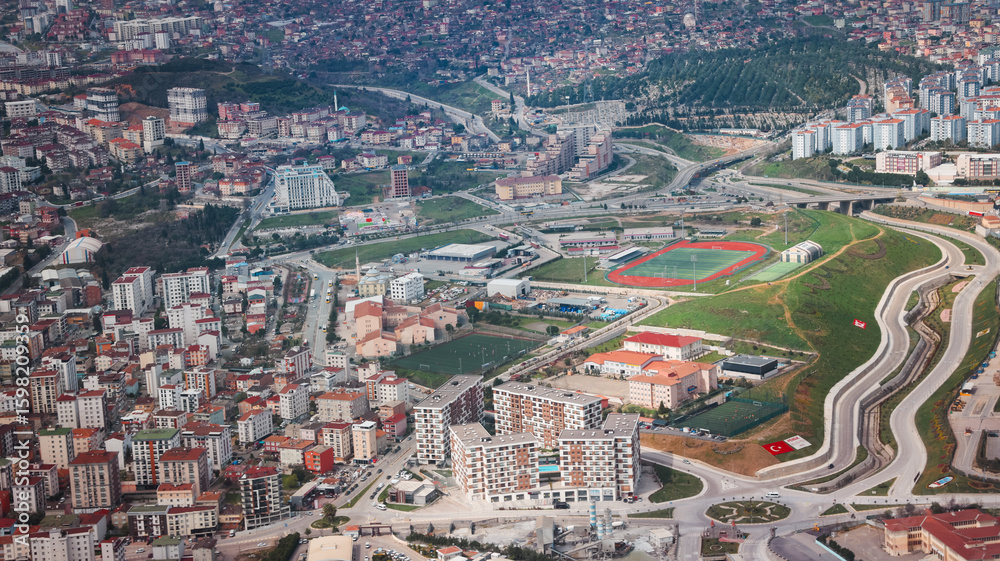 Fototapeta premium Aerial view of Istanbul showing sports facilities and residential areas
