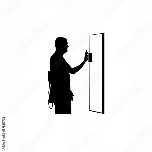 Surgeon giving instructions through intercom silhouette on white background