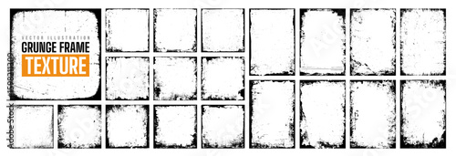 Overlay stamp texture, damaged or torn photo frame pattern, distressed paper filter, cover and banner background with grunge scratch, grain and watercolor splash. Retro paint brush stroke silhouette.