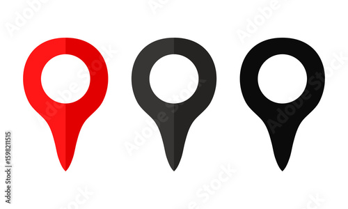 Red and black map pin. Vector clipart isolated on white background.