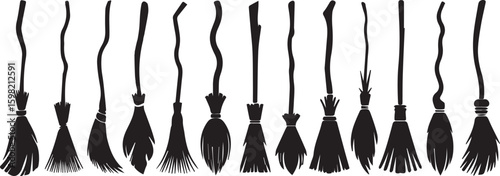 Witch Brooms in Black ,silhouette of Witch Brooms 