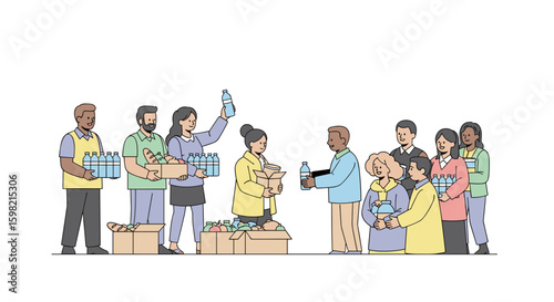 Volunteers Giving Donations To Needy People, Charity Event