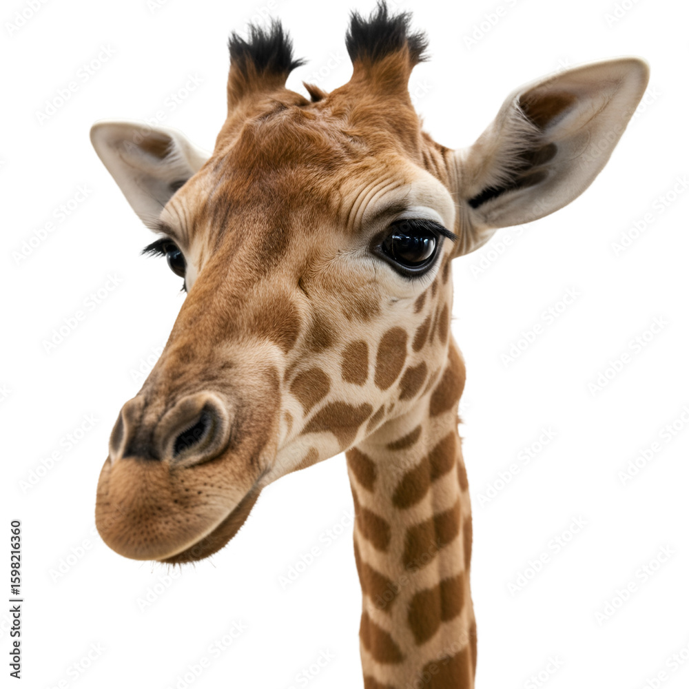 Fototapeta premium Photo: Close-Up Portrait of Young Giraffe Isolated on Black