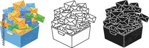 Email overload concept with box of emails and spam for inbox management vector