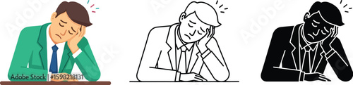 Tired businessman vector illustration feeling burnout and stress at work day
