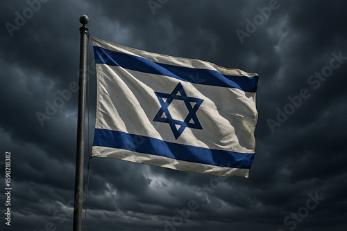 Flag of Israel, stormy sky