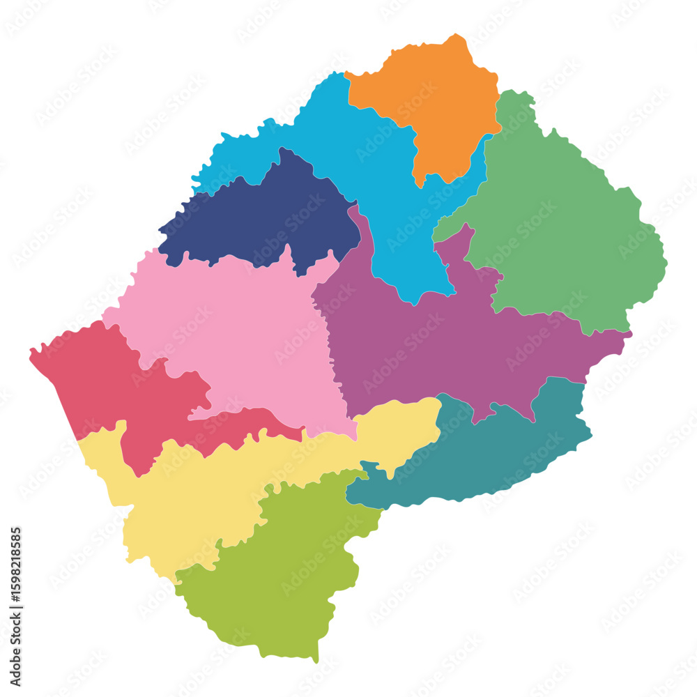Naklejka premium Lesotho map subregions in multicolor