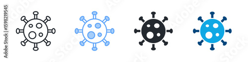 Virus Icon Set Multiple Style. Designed In Outline, Blue, Glyph, Dual Tone