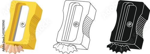 Pencil sharpener vector illustration, manual sharpener drawing, school supplies