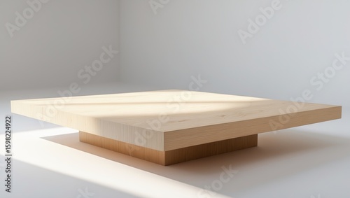Plain wooden platform or table with a minimalist design and light wood finish.