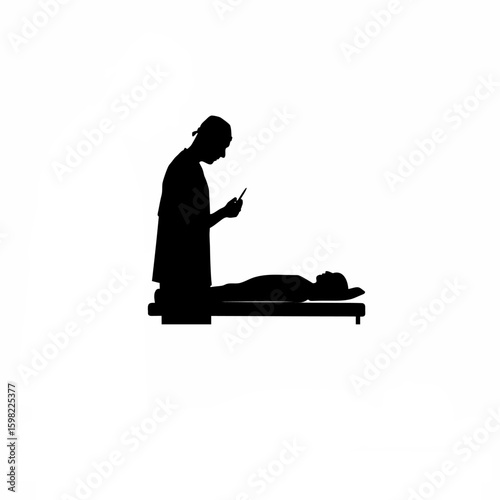 Surgeon making incision silhouette on white background
