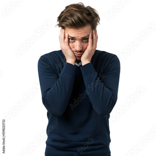 Portrait of Sad Tired Man With Hands on Face