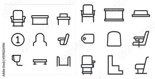 Cinema icons set – line, outline, movie, film, entertainment symbols