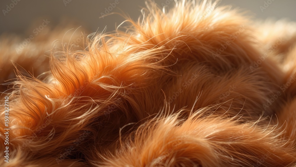 Naklejka premium Close-up of a dog's fur with soft, wavy, and reddish-brown hair.