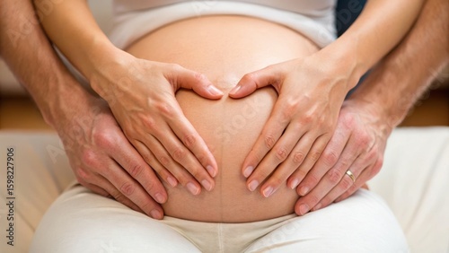 Wallpaper Mural Expectant parents gently hold a pregnant belly, symbolizing love and anticipation for their upcoming child. Torontodigital.ca