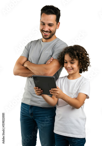 Photo of Father and Son Using Tablet