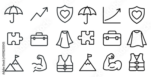 Business and fitness line icons set – outline, linear, workout and office symbols