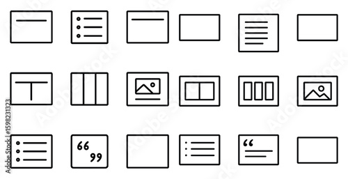 Document and office outline icons set – silhouette, linear, paperwork symbols