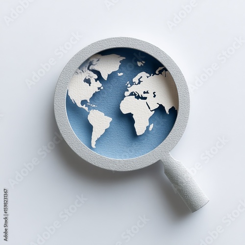 Earth in Paper Cut Style with Magnifying Glass