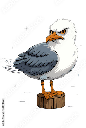 Funny grumpy seagull vector illustration