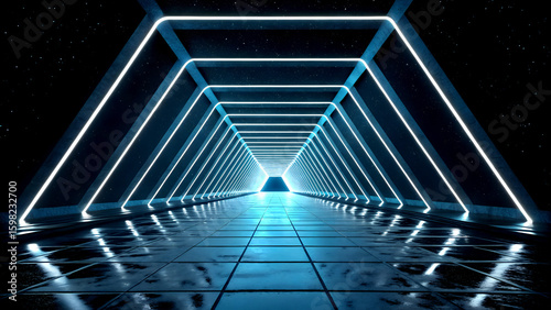 Neon-Lit Futuristic Tunnel with Starry Sky