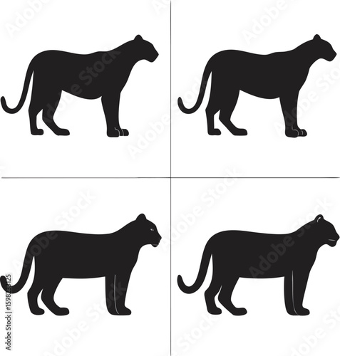 Vector animal silhouettes: a set of wild and domestic mammals like cats, dogs, lions, and elephants, in black illustration designs