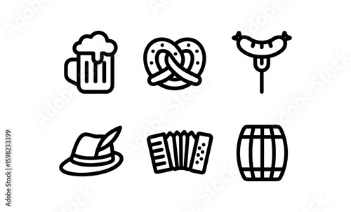 Icon set of traditional german oktoberfest symbols in linear style