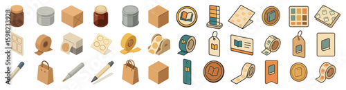 Packaging and labeling icons set – isometric, product, shipment symbols