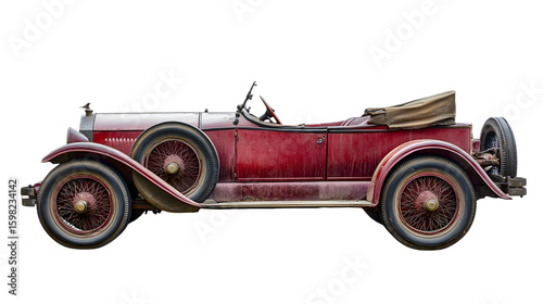 Vintage Antique Old Car Isolated on White Background - Classic Retro Vehicle Photography