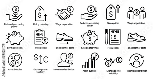 Economic concepts line icons set – finance, savings, and negotiation symbols
