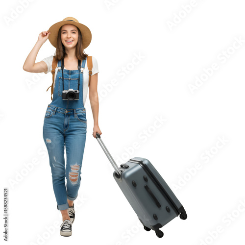 Photo of Young Woman Tourist with Suitcase