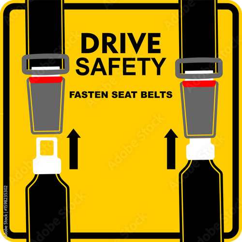 Drive safety, fasten seat belt, sticker vector