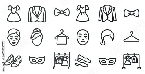 Fashion outline icons set – linear, clothing, style and wardrobe symbols