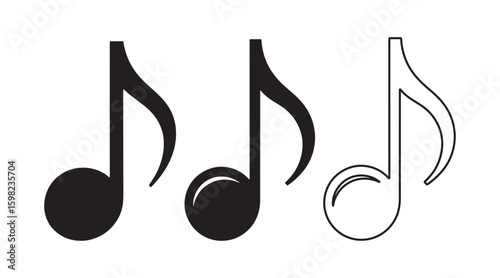 Musical Rhythm Depiction Three Simple Black and White Music Notes in Varying Styles Graphic Art