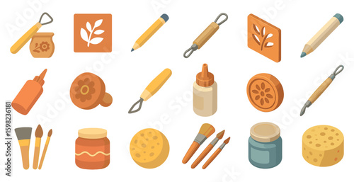 Arts and crafts 3d icons set – handmade, creative, diy tool symbols