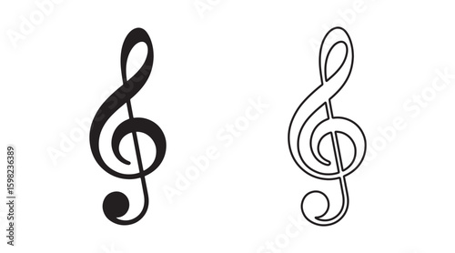 Elegant Treble Clef Music Symbols Solid and Outline Styles Embodying Melodic Harmony and Timeless Musical Notation Artistry