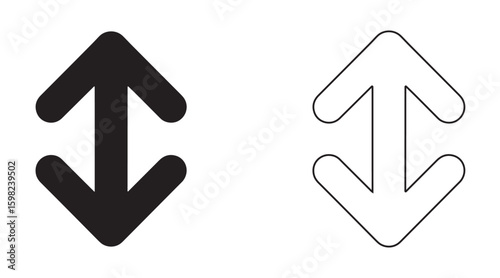 Black and White Arrow Vector Illustration Showing Two Arrows Pointing in Opposite Directions Indicating Up and Down, Vertical Movement