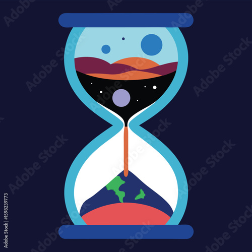 Hourglass with Earth Space and Planets Time Concept Illustration