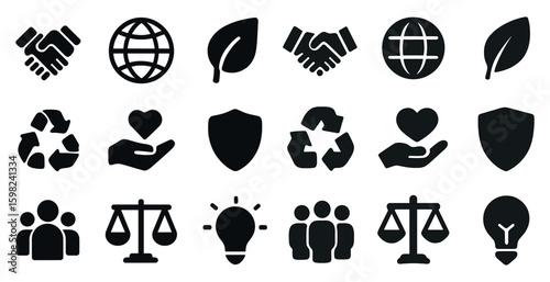 Ecology and sustainability solid icons set – simple, filled, eco-friendly symbols