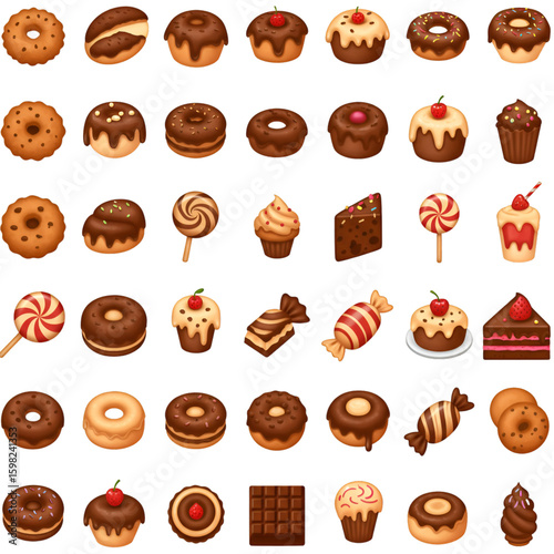Pixel Art Illustration of Assorted Sweet Treats on Transparent Background
