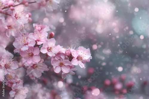 Wallpaper Mural Pink Flowers Blooming, Branch View, Spring Season, Bokeh Highlights Background Torontodigital.ca