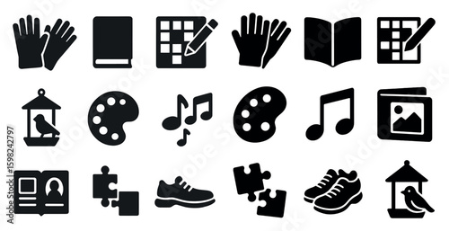 Creative design solid icons set – silhouette, filled, art and craft symbols